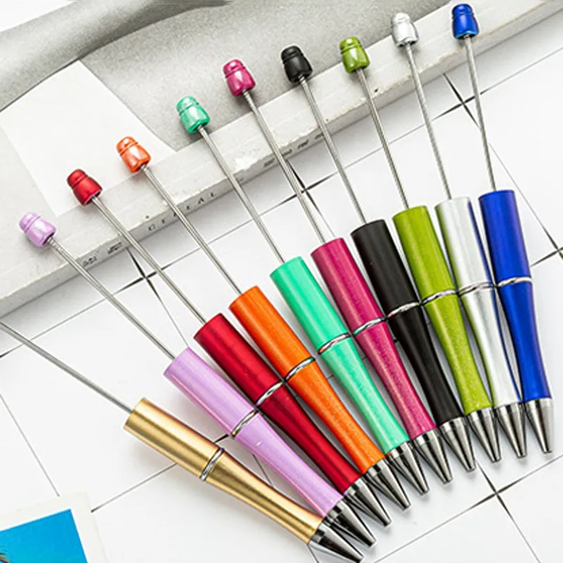 Student Beadable Plast Ball Points DIY Lägg pärlor BallPoint Pennor Bead Ball Pen Promotional Julklappar Creative BH4556 TQQ