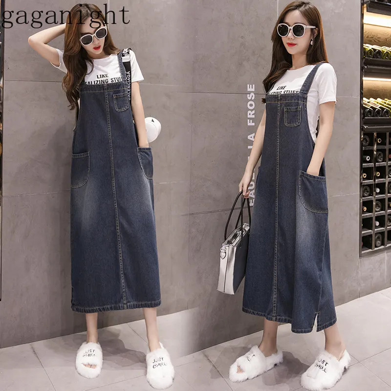 Gaganight casual lösa kvinnor jeans lång klänning vår sommar dam övergripande demin klänningar chic plus storlek mode vestidos oversize 210519