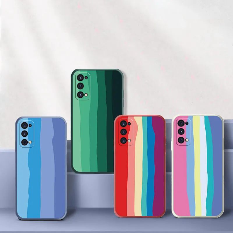 Casos de silicone líquido para Samsung A52 A72 A32 A12 A51 A71 A31 S21 mais S10 S9 S8 Nota 10 Plus Capa do Arco-íris Quadrado Macio