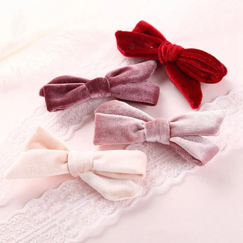 Flickor Velvet Bow Hair Clips Lovely Princess Hairbands Barn Baby Bows Barrettes Barnhår Klipp Barntillbehör