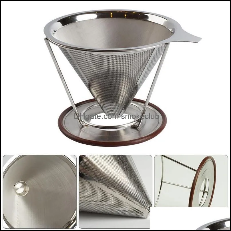 Coffeeware Kitchen, Dining Bar Home & Garden Coffee Filters Reusable Double-Layer Filter Stainless Steel Holder Metal Mesh Funnel Baskets Sp