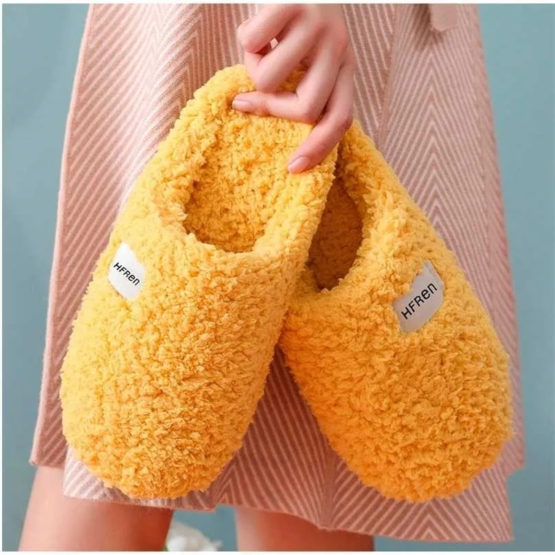 Soft Plush Cotton Home Slipper Slip On Warm Winter House Shoes Ladies Indoor Slipper Bedroom Lovers Couples Floor Slides 211110