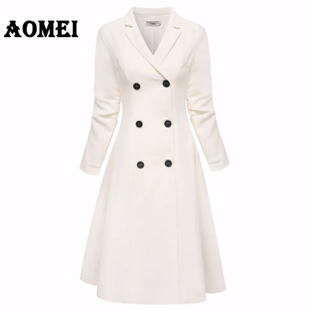 Office Lady White Blazer Dresses Suits Jackets Workwear V 넥 더블 버튼 MIDI 정장 드레스 의류 겨울 라인 튜닉 210416