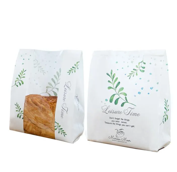 Bolsa de papel de pão kraft com janela Evitar óleo amor torrada papel de cozimento takeaway comida feita mão sacos