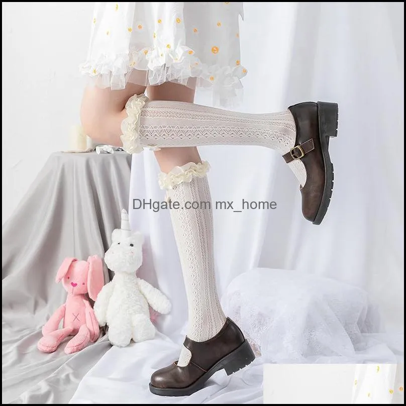 Japanese Lolita Calf Socks Lace Princess Ribbon Lolita Socks Women Soft sister Bowknot Solid Color Sweet Mid Tube Socks Cosplay