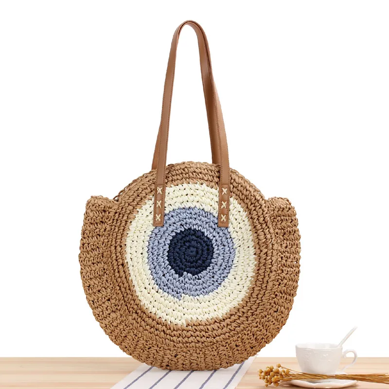 Round Straw Bags Beach Vintage Handmade Woven Shoulder Bag Raffia circle Rattan Bohemian Summer Vacation Casual ZYY940