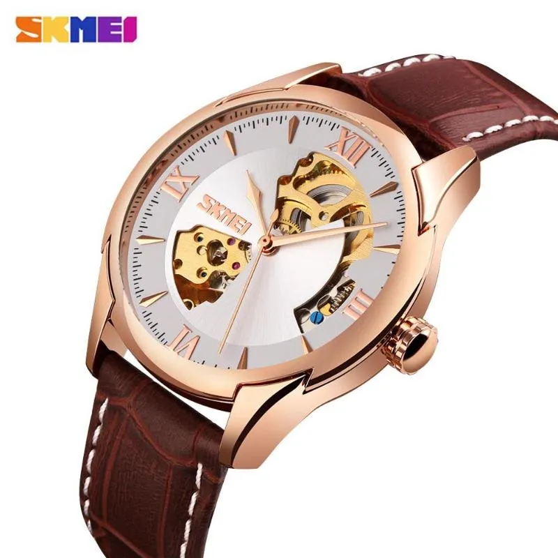 Simple Men's Clock Man Automatic Mechanical Gear Watches Top Brand Leather Strap Male Wristwatches Relogio Masculino 9223
