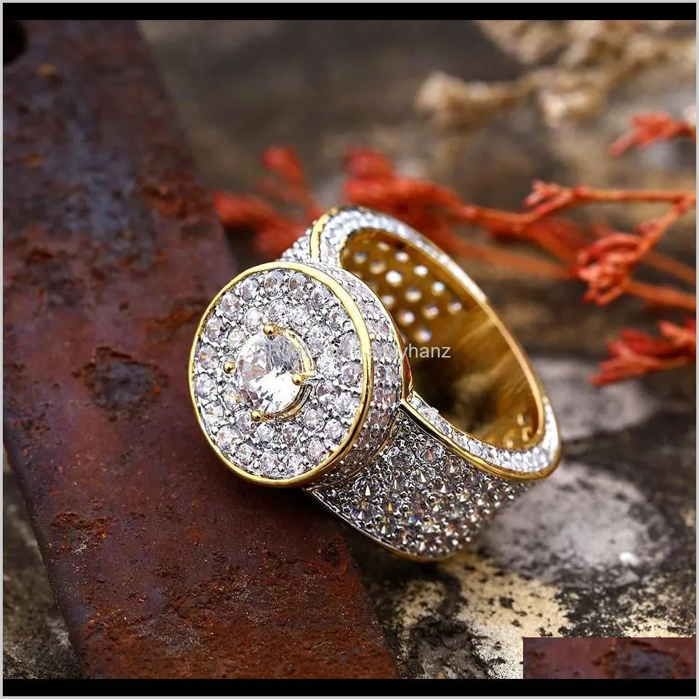 hot european and american men`s classic gold ring genuine gold plated with tiny zircons hip-hop rings
