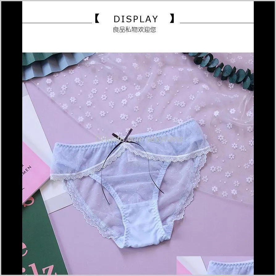 japanese student bow wave point lace trim panties sexy young girl women`s underwear low waist cotton crotch perspective briefs