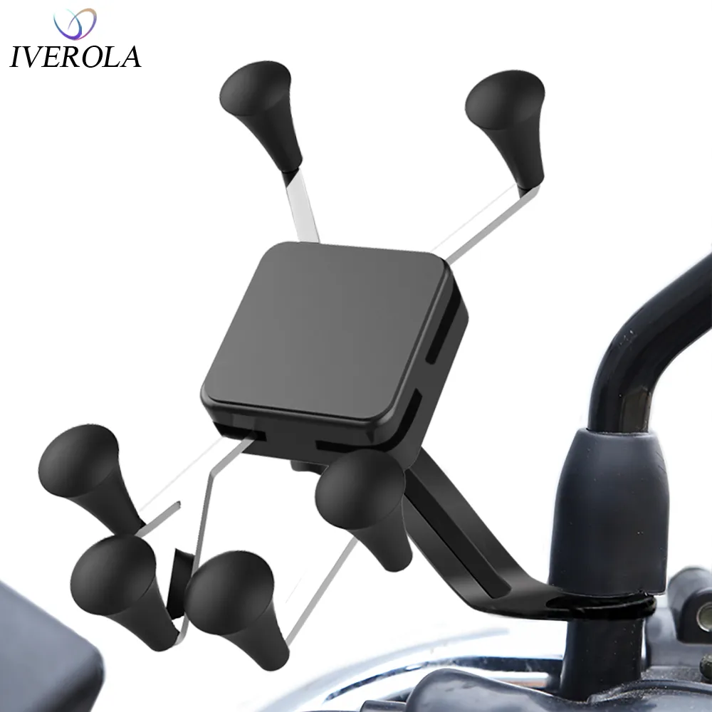 Univerola Telefoon Mount Cell Smartphone Achteruitkijkspiegel met 360 Rotate Houder GPS Motorfietsondersteuning