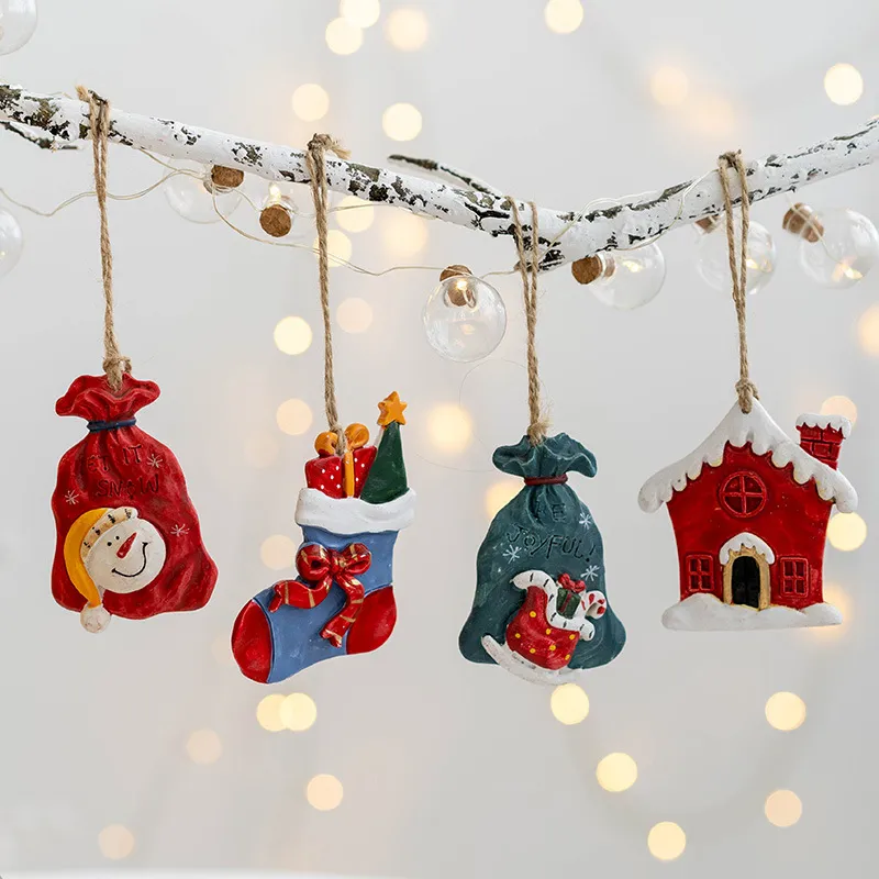 Weihnachtsanhänger, Weihnachtssocken, Geschenktüte, Haus, Schneemann, Harzanhänger, Weihnachtsbaumschmuck, w-01009