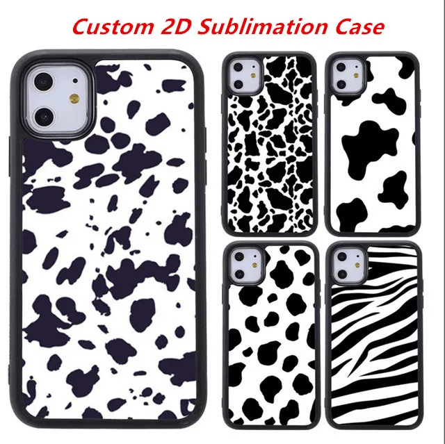 Aangepaste telefoon gevallen koe zebra patroon voor iphone 12 11 pro max xs xr x 7 8 plus 2D sublimatie beschermhoes