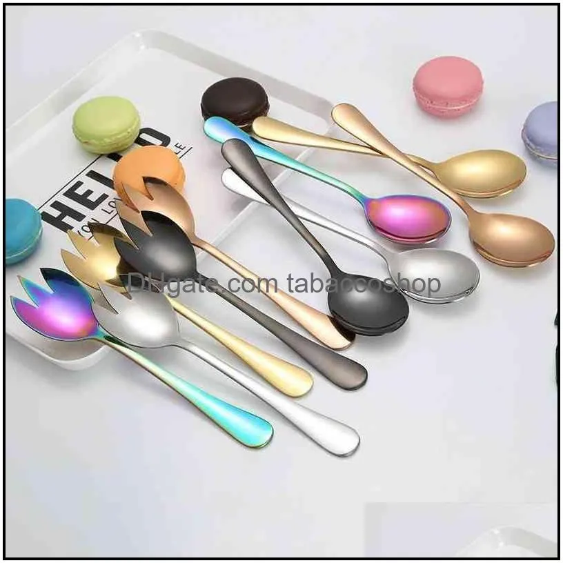 Colorful Stainless Steel Fork Spoon Set Dinner Fork for Ice Cream Scoops and Salad Forks Fruit Desserts Pasta Set in 2 PCS H-0116