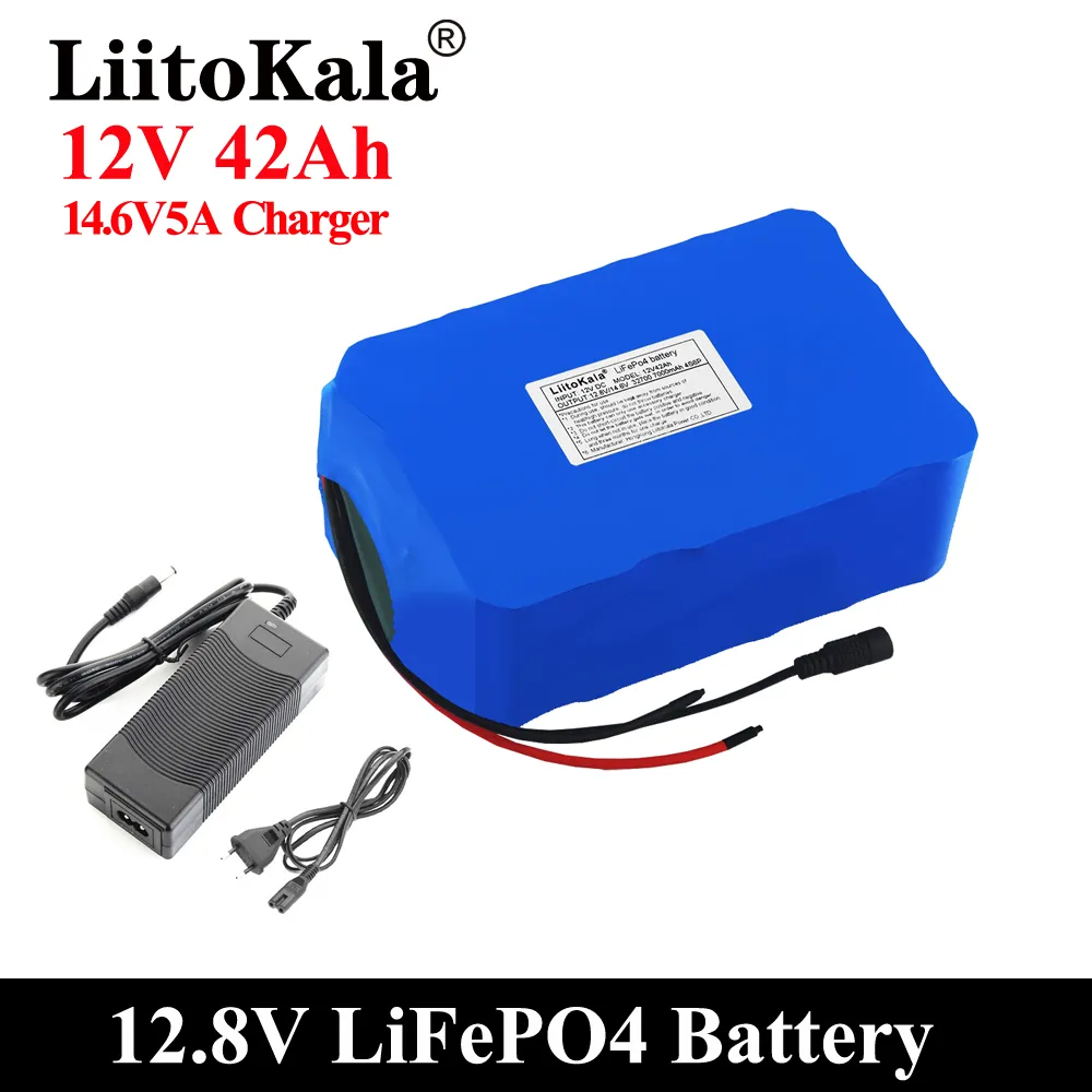 Liitokala helt ny 202212.8v 42ah Lifepo4 4S6P Sammansatt batteri, Elbilvagn, etc. 5A Laddare