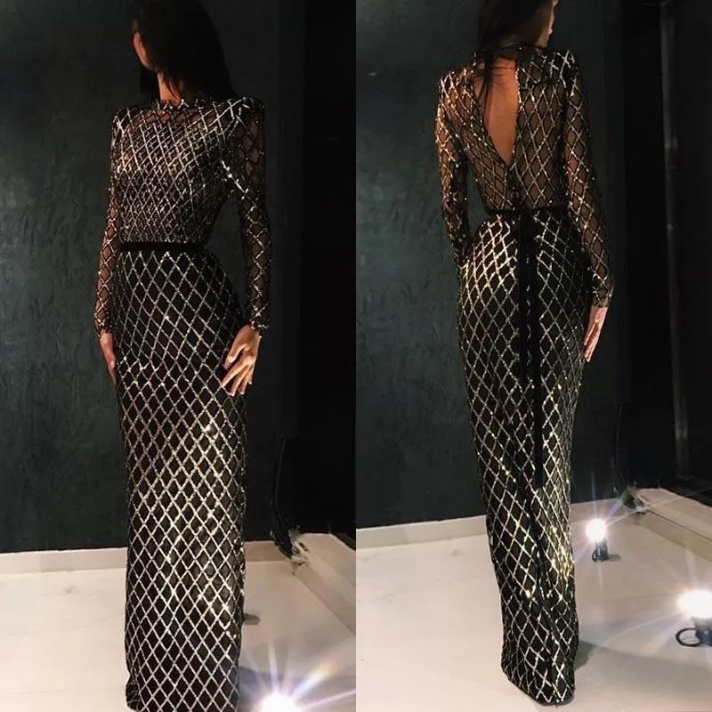 Women's Suits & Blazers Women Black Sequin Dress Long Sleeve Backless Bodycon Midi Dresses Night Club Clothes Fashion Outfits