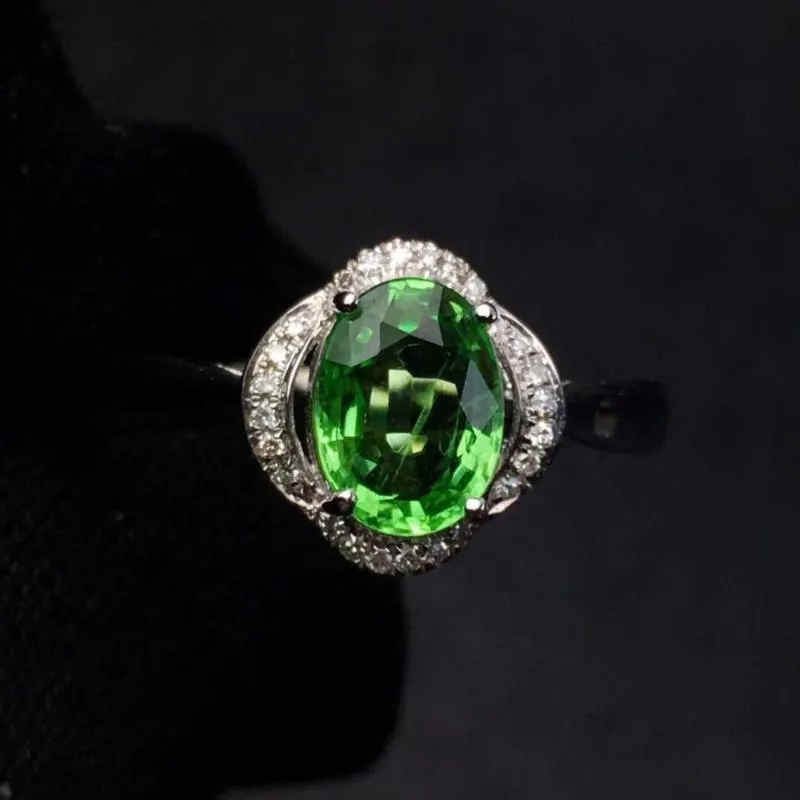 Bagues en grappe Bague Tsavorite Bijoux fins Réel Or 18 carats Naturel Unheat 1.45ct Pierres précieuses Tsavorites Femme Mariage