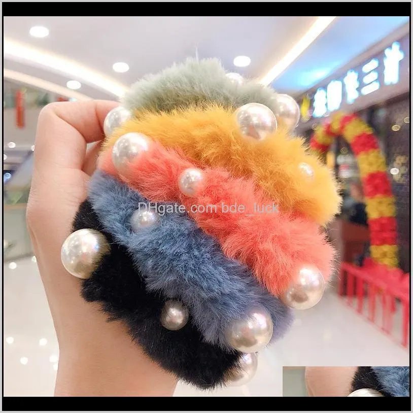 Baby, & Maternitywinter Children Cute Colors Faux Fur Pearl Elastic Girls Sweet Soft Scrunchies Rubber Bands Kids Hair Aessories Drop Delive