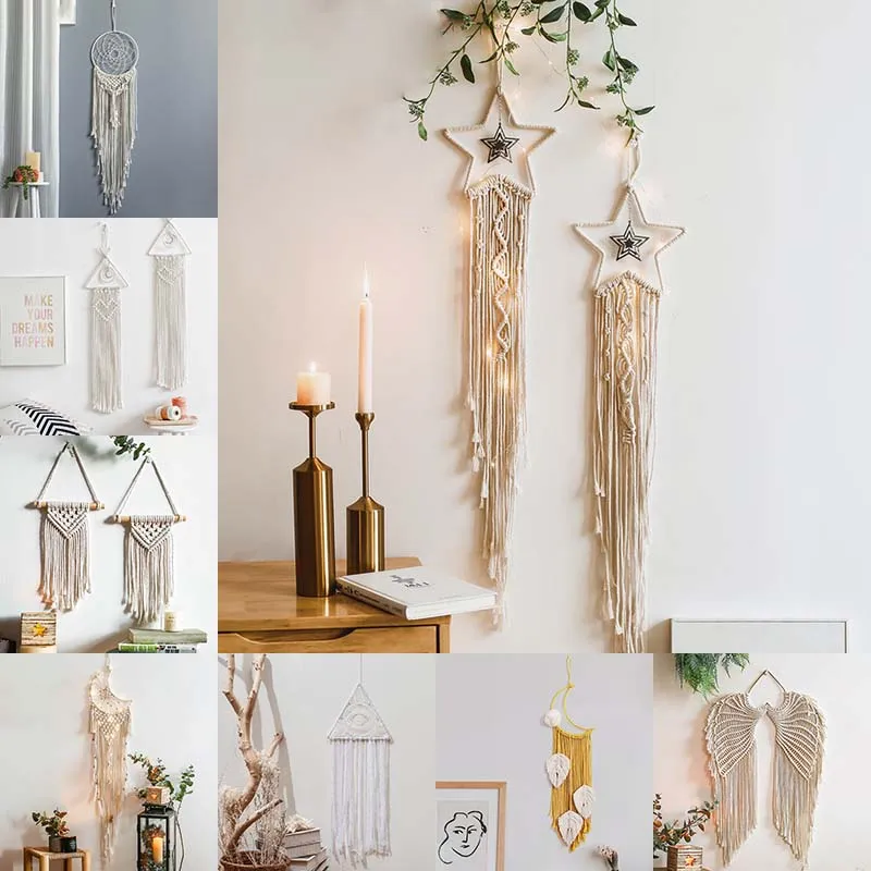 Angel Wing Star Dream Catcher Moon Tassel Macrame Muur Opknoping Tapestry Home Decor DIY Handwerk voor Slaapkamer Woonkamer Decoratie