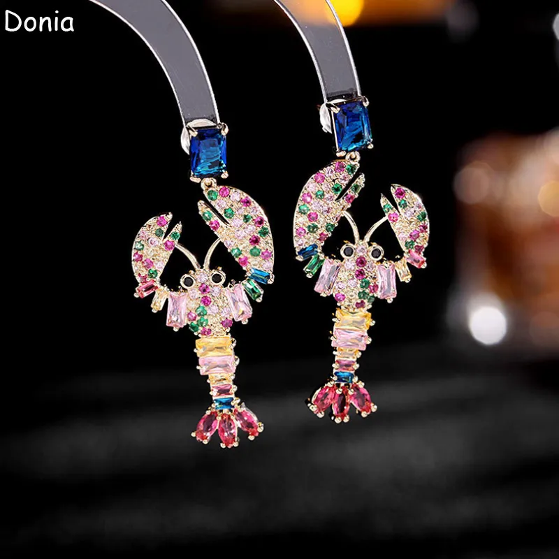 Donia jewelry luxury stud European and American fashion lobster copper micro-encrusted zircon two-color creative designer earrings