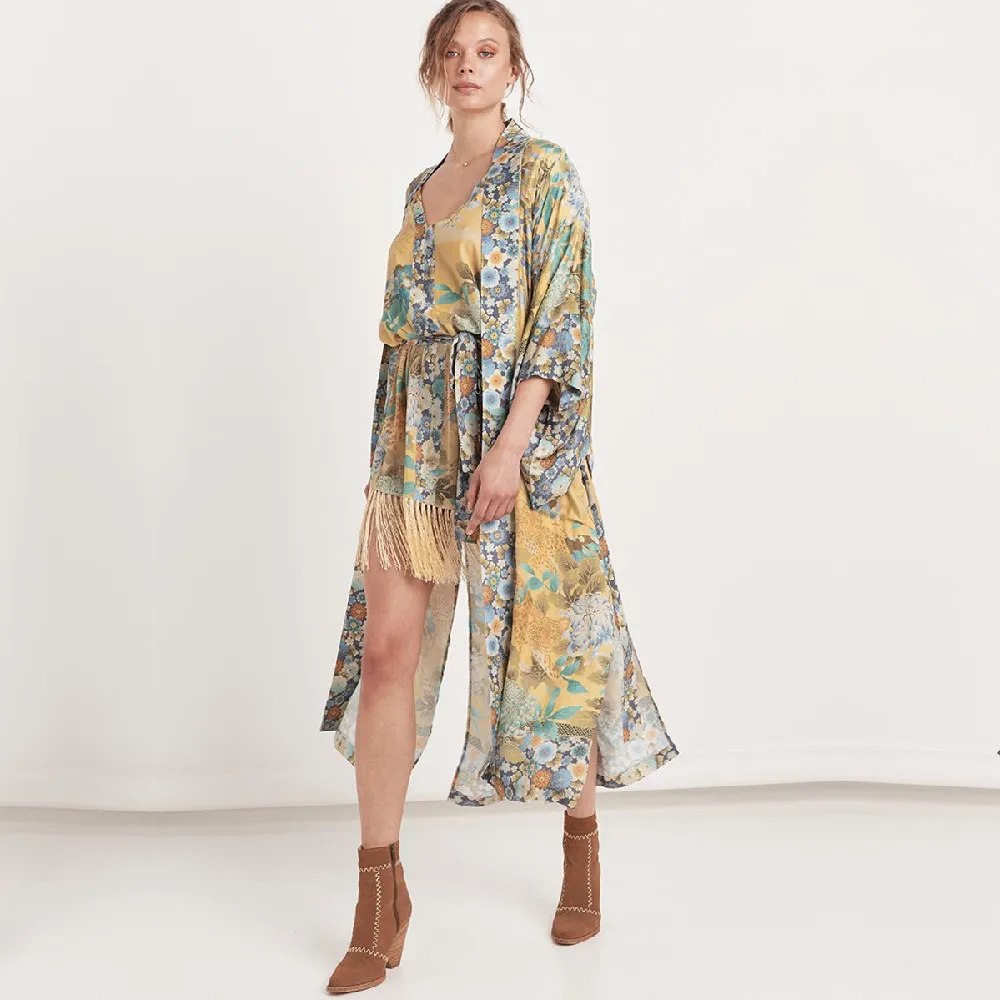 Bomullstrand Kimono Kvinnor täcker UPS Print Saida de Banho para Praia Sarong Robe Plage Cover Tunic # Q843 210420