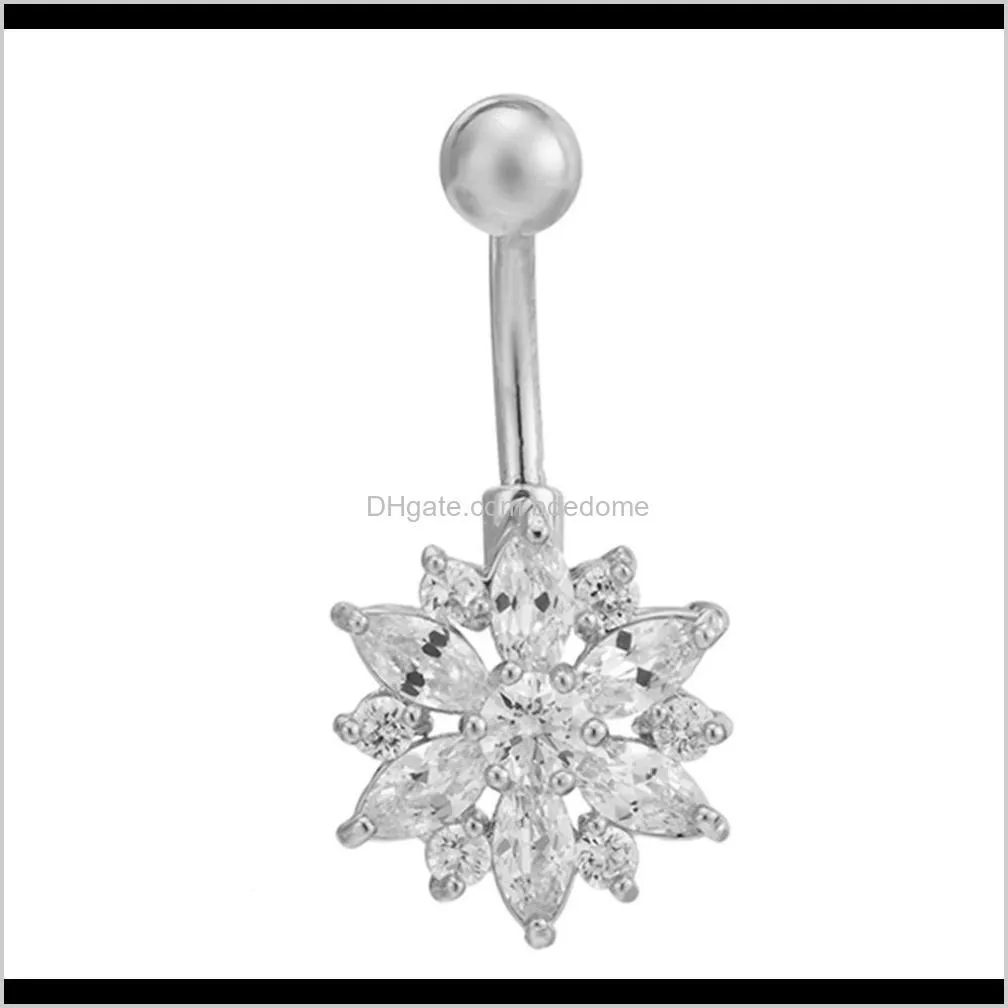 luxury earrings in navel 316l stainless steel green flower crystal navel bars gold belly button ring piercing jewelry