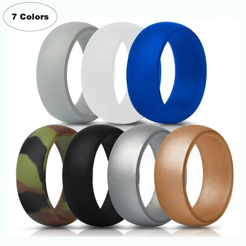 Alianças de Casamento 7 PCS Masculino Clássico Esportes Anel de Silicone Moda Academia Noivado Casal Tamanho 8 9 10 11 12 13 14 15 16