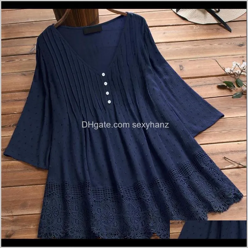 plus size women tunic shirt spring summer solid color shirts v neck vintage button top blouse big size women blouses and tops1