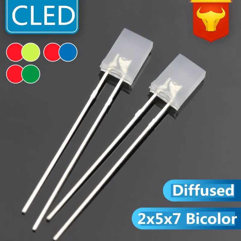 Birnen 1000pcs 2x5x7mm Square LED 2-polig Bicolor Dip 257 Redblue Redgreen Nonpolar Transparent 5mm LED (Cerosh)