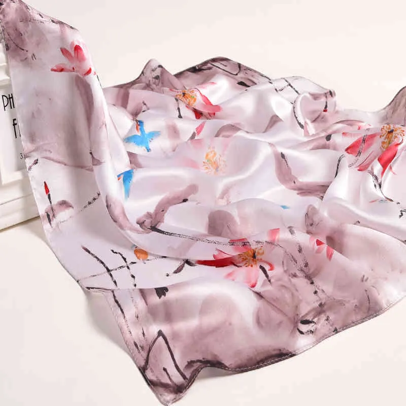 100% vierkante halsdoek vrouwen bloem print sjaal lente echarpe hangzhou natuurlijke zijde hoofddoek zakdoek 65x65cm