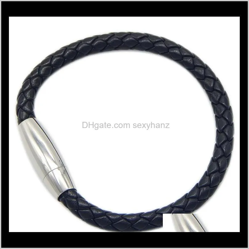 men jewelry stainless steel bracelets, braided pu leather bracelet with magnet clasp, 6mm, sold by lot, 10 strands/lot
