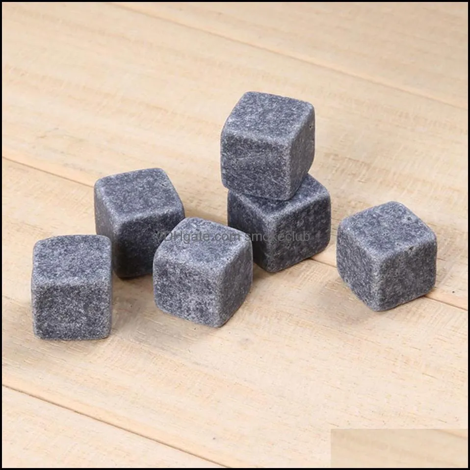 2cm Natural Whiskey Stones 6 pcs/lot Whisky wine Cooler Rock Soapstone Ice Cube With Velvet Storage Pouch bar tool LJJA3382-2