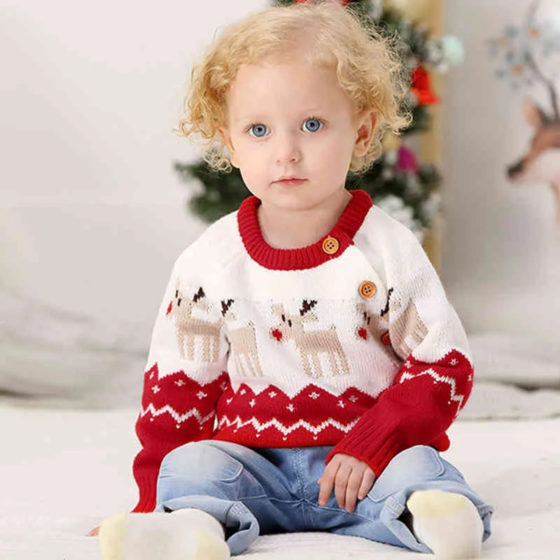 Herfst winter jongen meisje kerst eland lange mouw cartoon gebreide trui jongens meisjes truien voor baby kinderen 210429