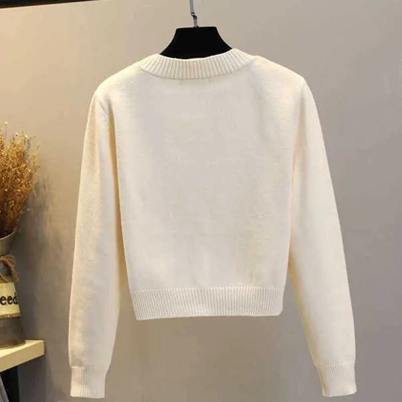 カーディガンの女性作物春のトレンディな暖かいシンプルなシンプルなシンプルなシングルブレストルファンレジャーソリッドニットフィットセーター長袖Y0825
