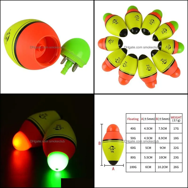 Fishing Accessories 1pc Luminous Floating 40g-100g Foam Float Red Green Led Night Electronic Head Anti-collision Light Bobber