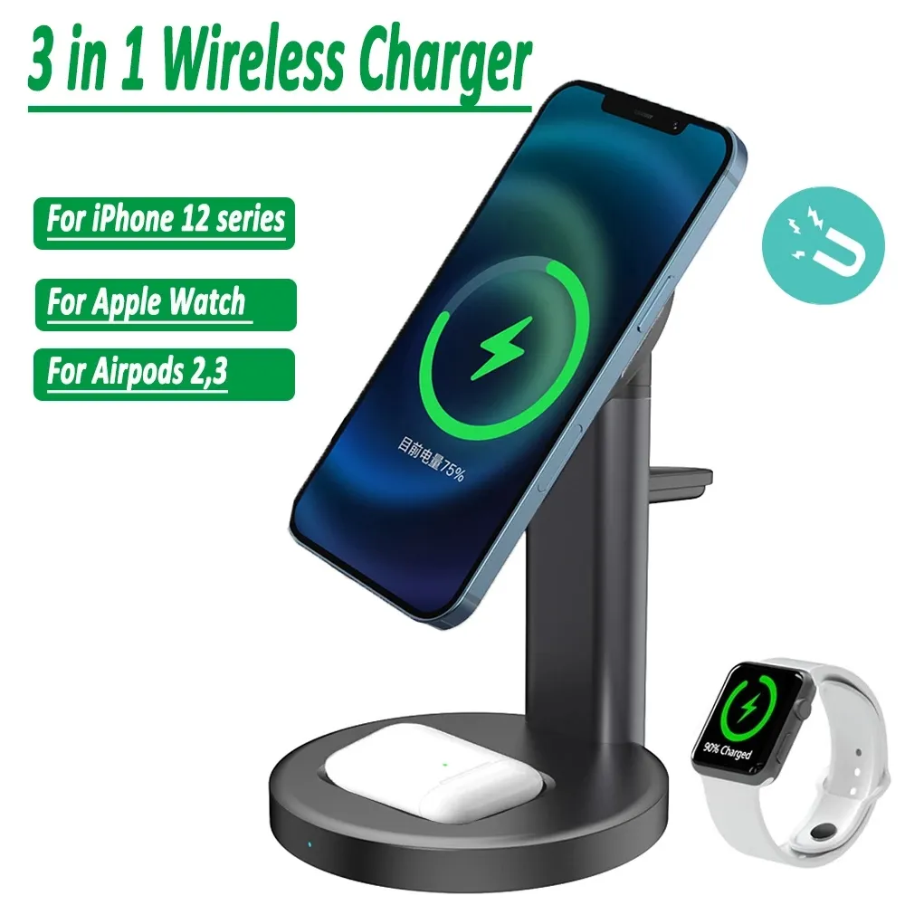 15W Qi Fast Wireless Charger 3 in 1 Charging Station for iPhone 11 12 pro Magsafe Max Chargers Apple Watch Series 6 SE 5 4 Airpods Fit Samsung Xiaomi Huawei Smartphones