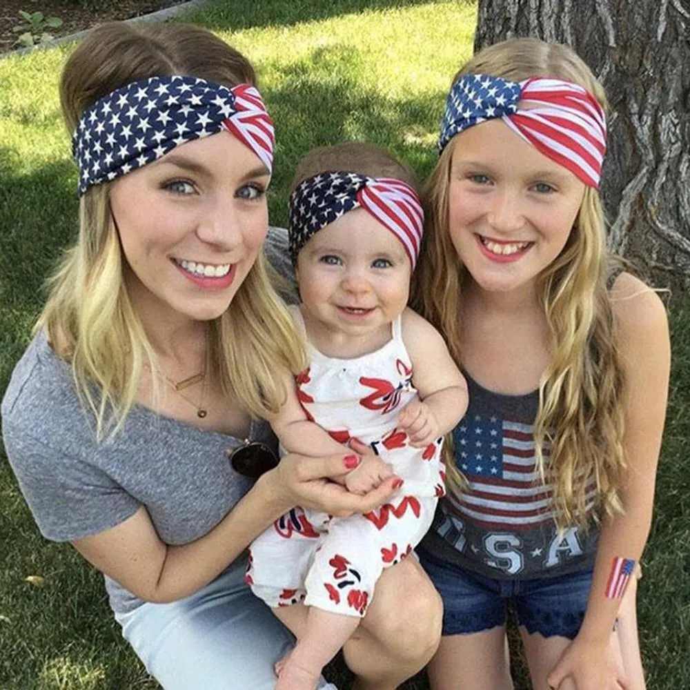 2pcs/set Elastic Headband Mother and child sets of July 4th American Independence Day wholesale