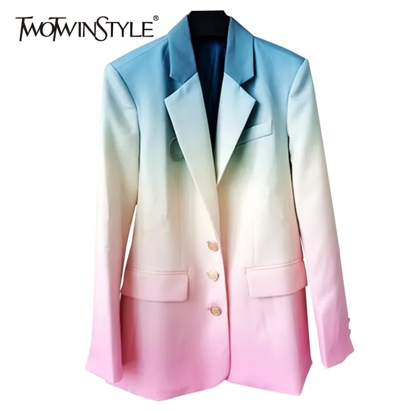 Twotwinstyle borduurwerk hit kleur blazer voor vrouwen gekerfd lange mouw patchwork casual blazers vrouwelijke mode lente 211122