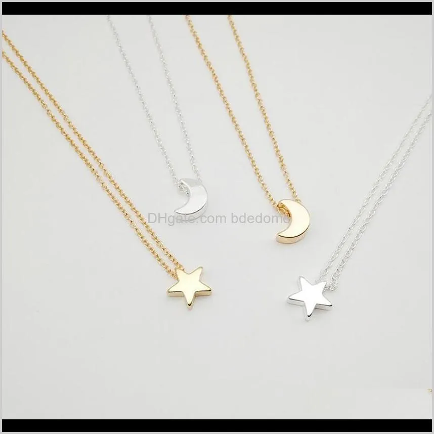 pendnat necklace brrass star and moon pendant silver gold color plated with metal o chain for women girls gift