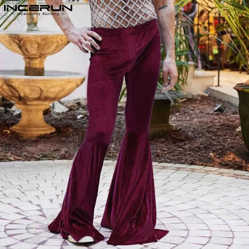 Herenbroek Incerun Mannen Velours Effen Elastische Taille Streetwear Party Nightclub Flares Broek 2021 Fitness Bell-Bottom 5XL 7