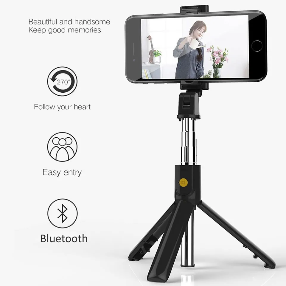 monopiede 3 in 1 selfie stick compatibile con Bluetooth wireless per monopiede portatile pieghevole con otturatore mini treppiede allungabile a distanza