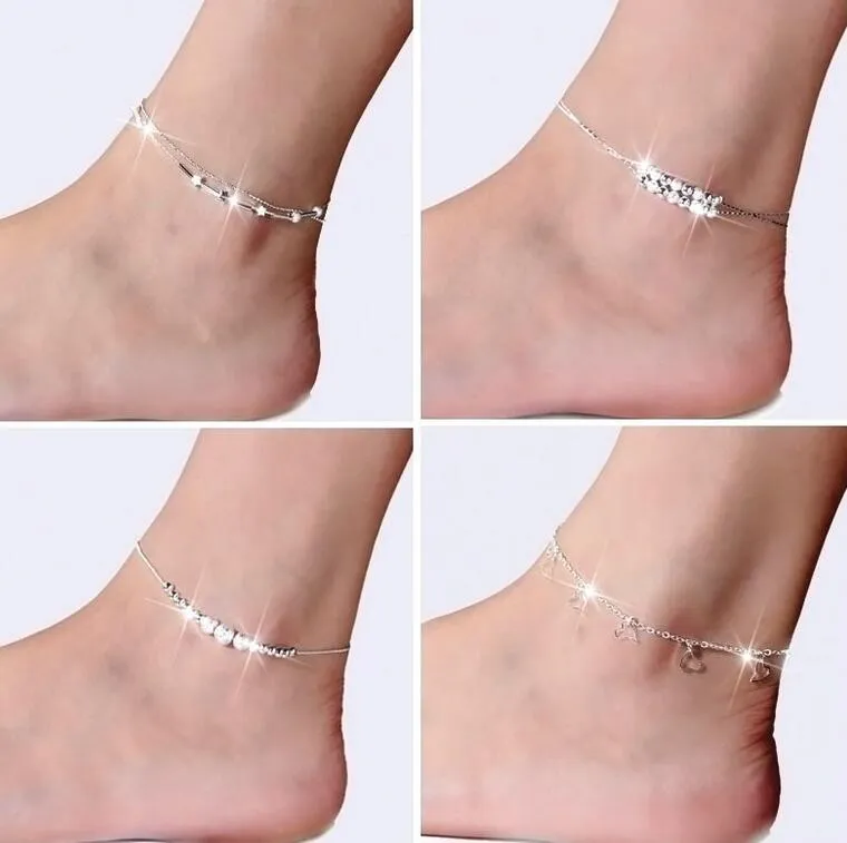 Braccialetti di cavigliere in argento sterling 925 per le donne Piede Gioielli Bracciale con cavigliera in zircone intarsiato su una gamba Regali di personalità all'ingrosso