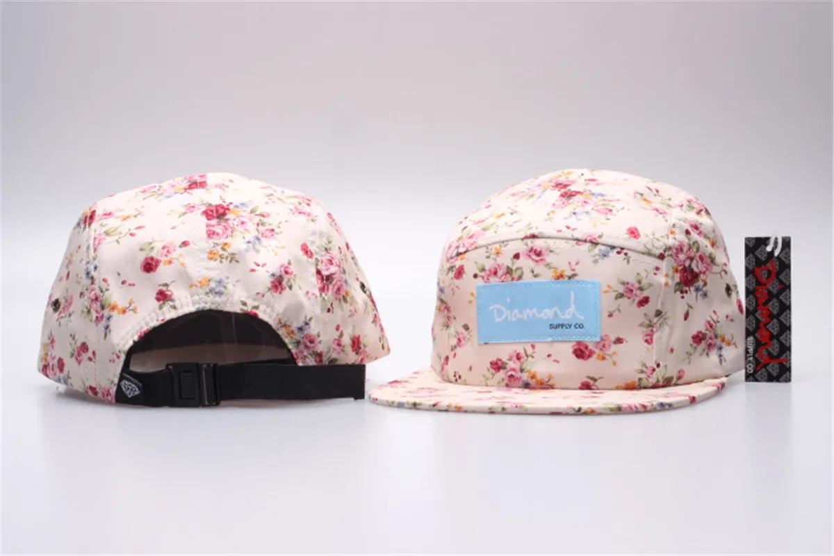 DIAMONDS Floral/flower Adjustable 5 Panel Flat Visor Baseball Strapback Hats Brand Diamonds Hip Hop Street S Caps Bone Chapeau Women's
