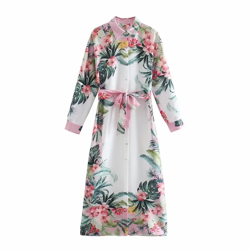 Décontracté femmes col rabattu nœud robe en dentelle printemps-automne mode dames Style chinois femme imprimé 210515