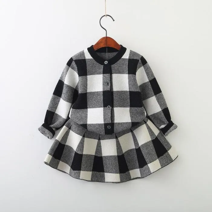 Ensemble de robe pour filles, pull épais à manches longues, chemise et jupe, 2 pièces, vêtements de printemps pour enfants de 90 à 140CM