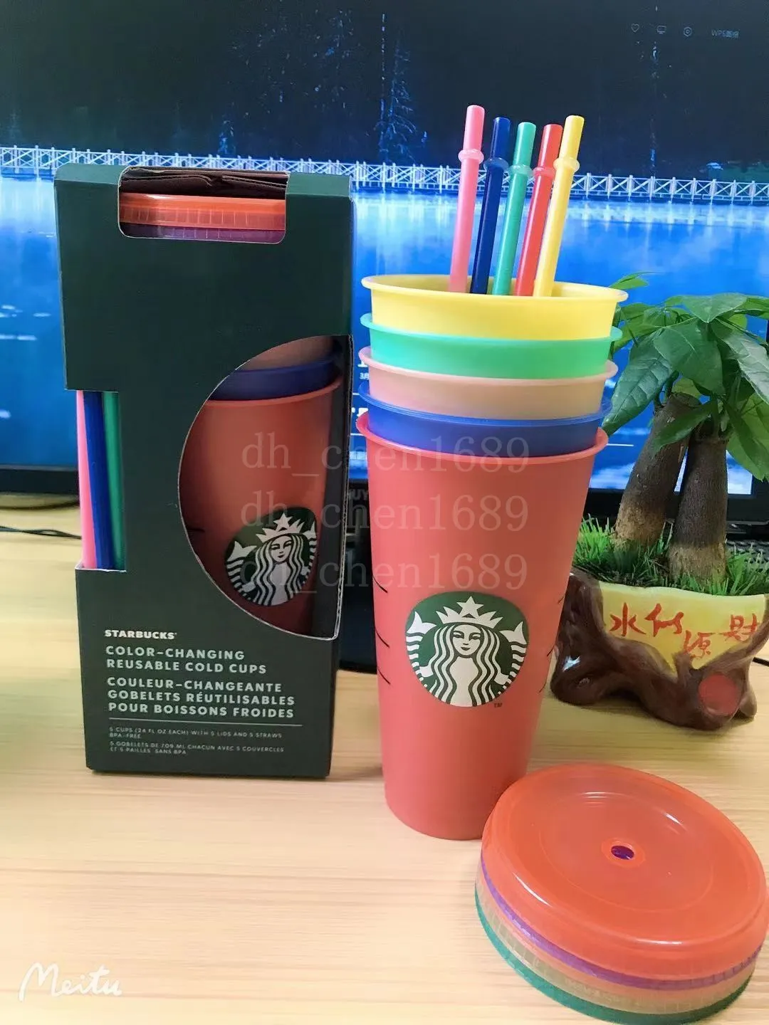 Starbucks Mermaid Goddess 24oz / 710ml Färgbyte Tumblers Plast Genomskinlig Drinking Juice Cups Med Läpp Och Straw Magic Kaffe Koppar 100st