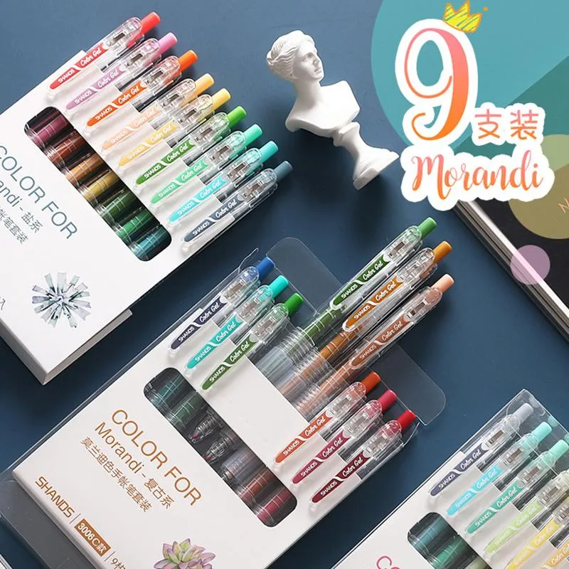 PC / Set Färg Morandi Gel Pen 0.5mm Retro Tryck på Kreativt handkonto dedikerat till skolan Kawaii stationära tjejpennor