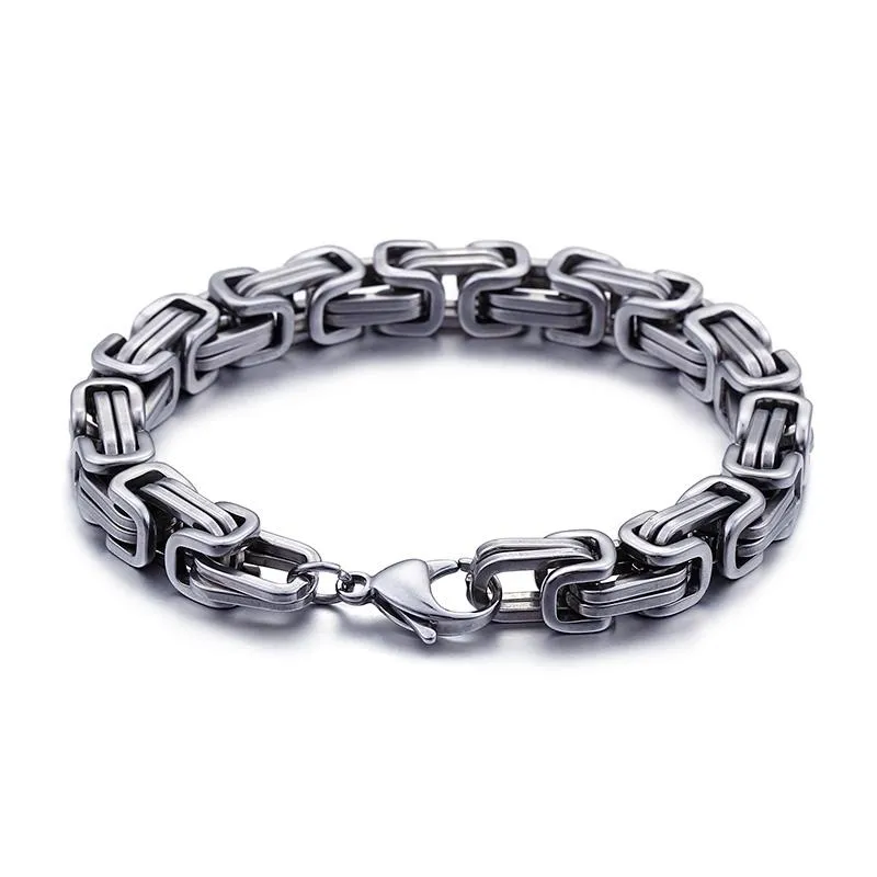 5mm 6mm 8mm Gioielli da uomo in acciaio inossidabile Catena imperatore Bracciale bizantino Stile quadrato Unisex Uomo 8 26 pollici Link 281w