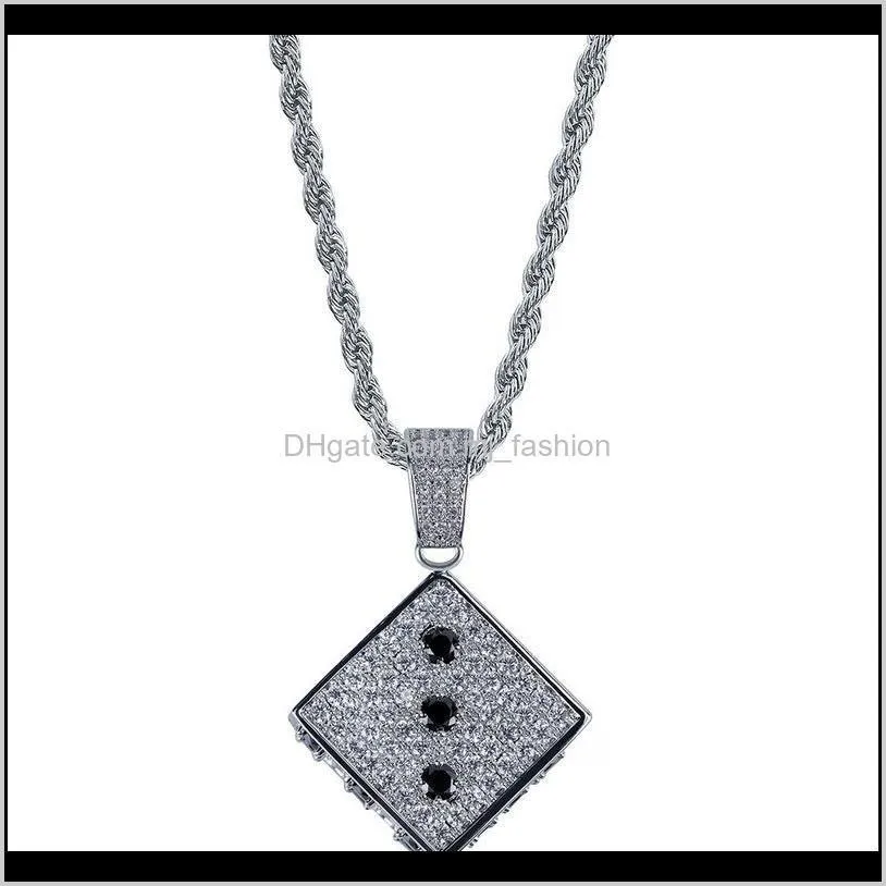 hot sale necklace hiphop necklace dice pendant two color zircon necklace fashion trend hiphop jewelry necklaces