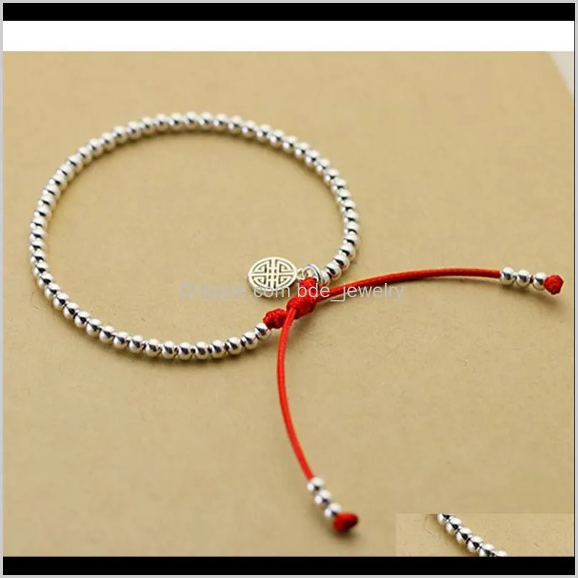 salenew s925 sterling silver beads bracelet handmade lucky red rope bangle njewelry dff0550