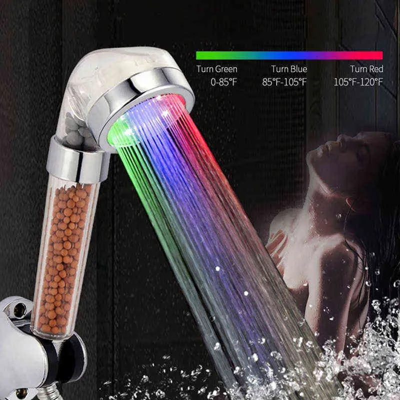 VEHHE LED contrôle de la température de l'eau pomme de douche RGB lumière haute pression SPA salle de bain douche Anion filtre boule économie d'eau H1209